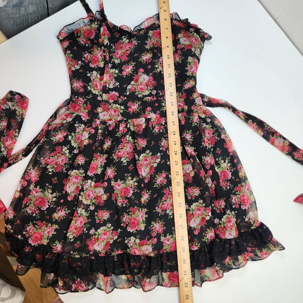 Tripp Nyc Daang Goodman Romantic Rose Garden Floral Dress Size S Lace Trim Goth - Picture 16 of 16